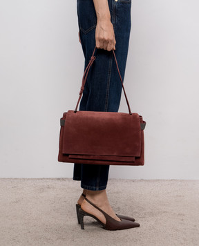 Brunello Cucinelli Burgundy suede bag with monil chain MBDLB2816P