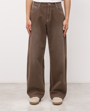 Palm Angels Brown jeans with logo embroidery PMYA049S26DEN007