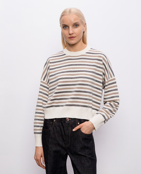 Brunello Cucinelli Ivory wool, cashmere and silk striped sweater M16221900P
