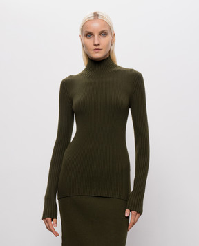 Victoria Beckham Green ribbed merino wool golf shirt 1426KJU007539A