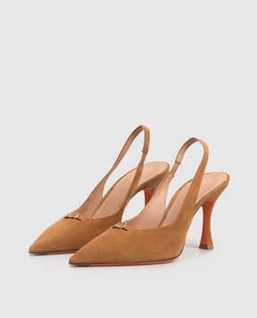 Santoni Brown suede slingbacks with buckle WDBH72106HA2NHZW