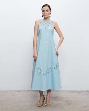 Twinset Blue dress with Richelieu embroidery 261TT2032