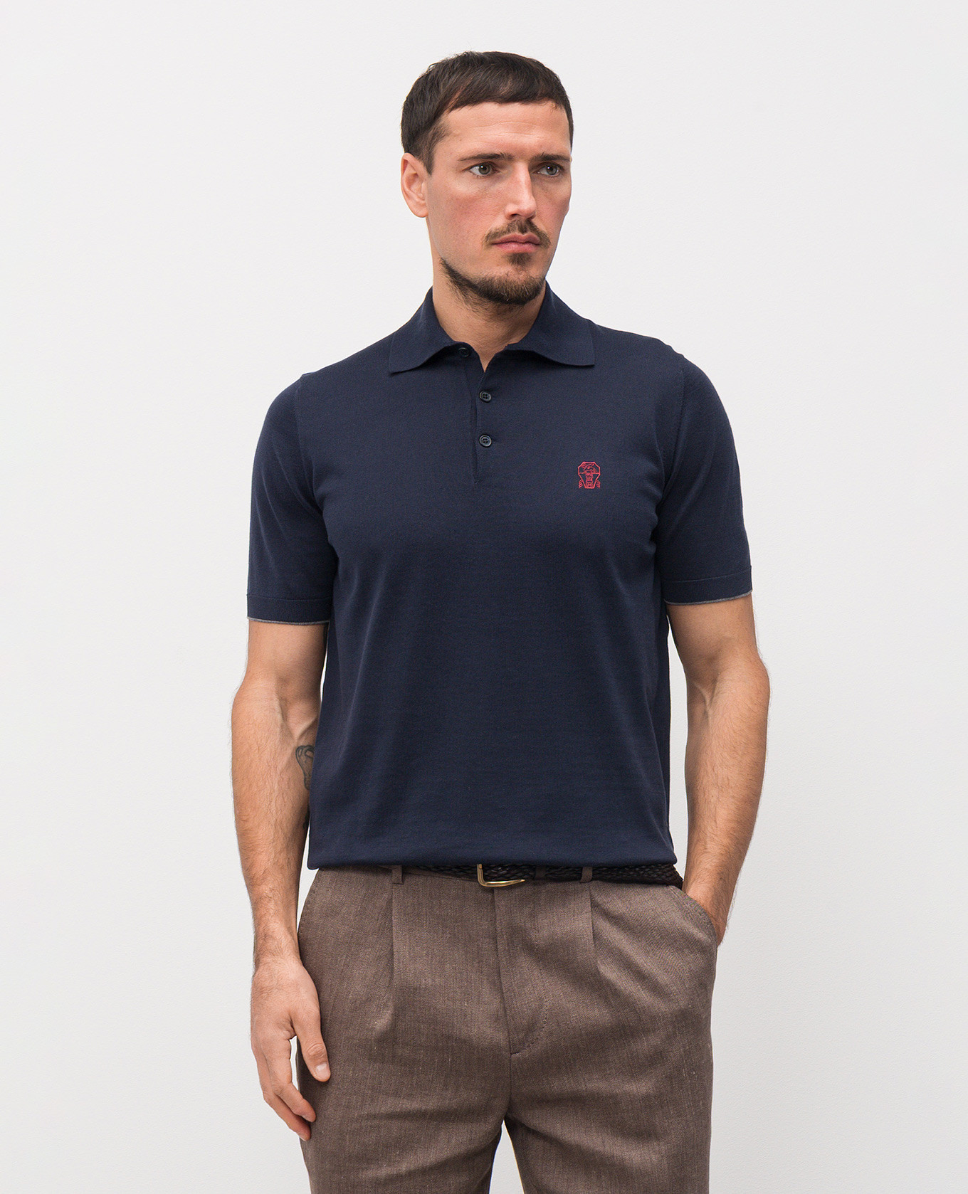 

Blue polo shirt with embroidered emblem Brunello Cucinelli
