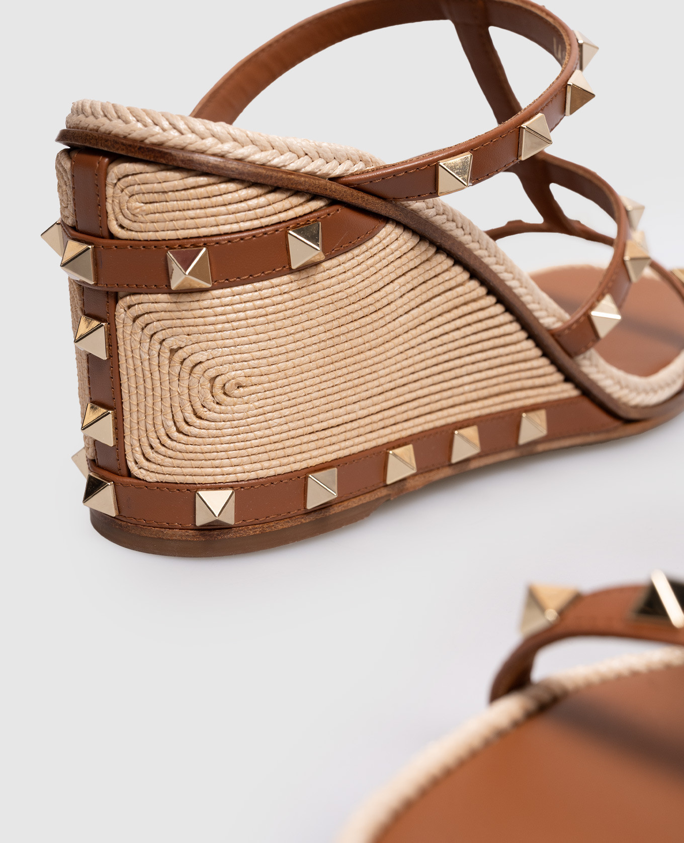 

Brown leather Rockstud wedge sandals Valentino