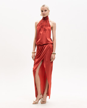 Balmain Red silk dress with an open back GF0RPB30PD46