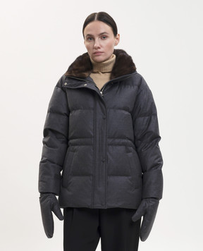 Yves Salomon Gray wool and silk down jacket with mink fur 27WYV06772WO2W