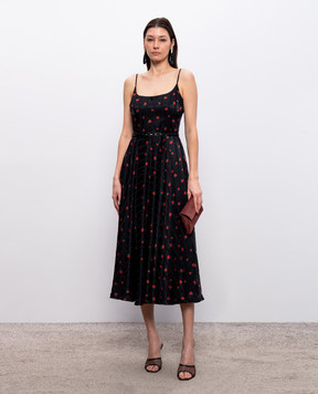 Nissa Black floral print dress with belt RC16567