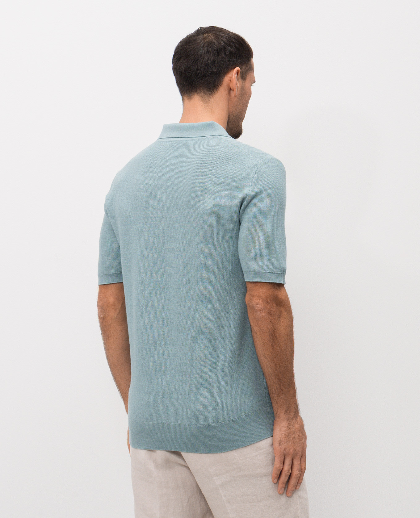 Blue polo shirt made of wool, silk and cashmere ISAIA 4