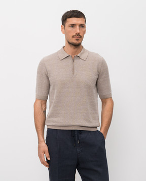 Peserico Brown polo shirt with patterned linen R59473F129108N