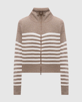 Brunello Cucinelli Brown striped cardigan with lurex MAZ230106P