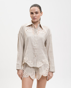 Twinset Beige striped linen shirt 261LM2FAA