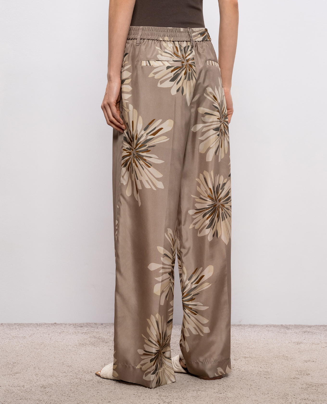 Khaki floral silk pants Brunello Cucinelli 4