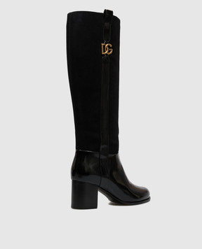 Dolce&Gabbana Black leather boots with monogram logo CU1316A3S68
