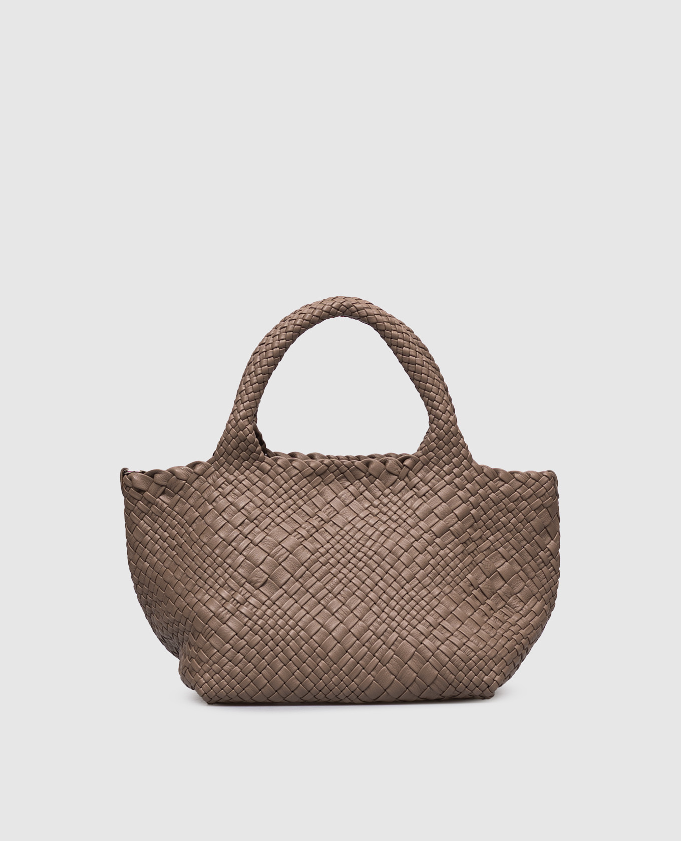 Brown leather tote bag with weaving