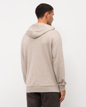 Brunello Cucinelli Beige melange cashmere and silk hoodie MM8359021G