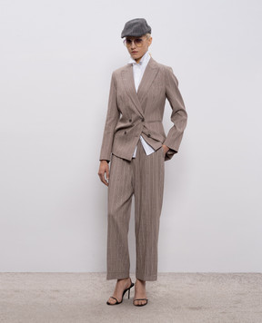 Peserico Gray double-breasted striped jacket with linen A0119900676