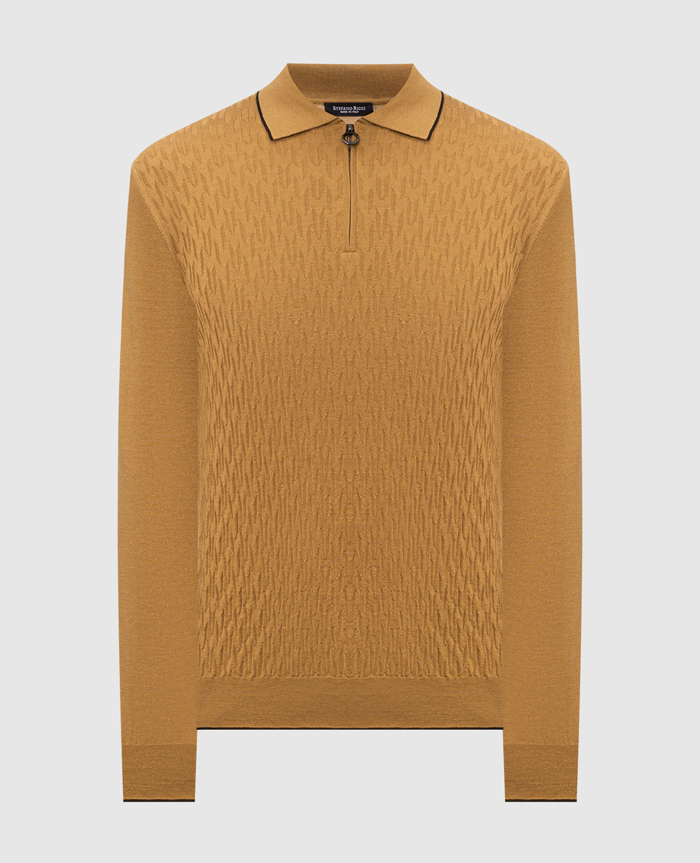 Brown wool, silk and cashmere polo shirt