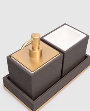 Treesseci Milano leather bathroom set with dispenser, glass and stand ML98ALX