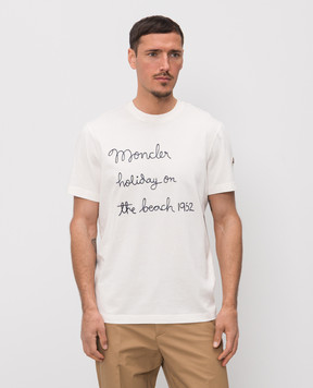 Moncler White T-shirt with embroidered lettering L10918C0005389B8U