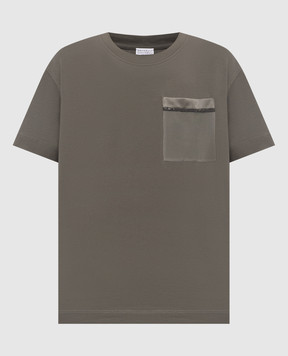 Brunello Cucinelli Khaki T-shirt with monil chain M0T81B2M10