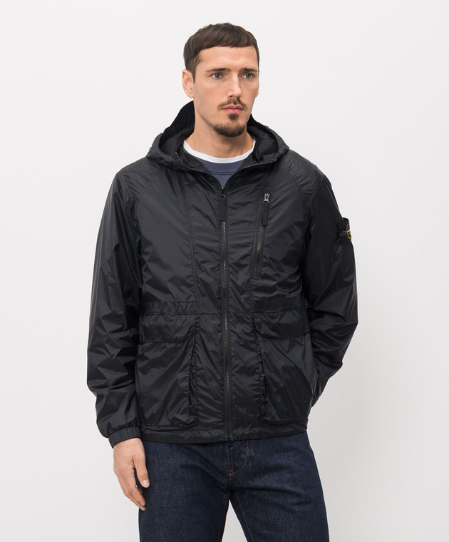 Stone Island - Black windbreaker with logo patch L1S154100057S0163
