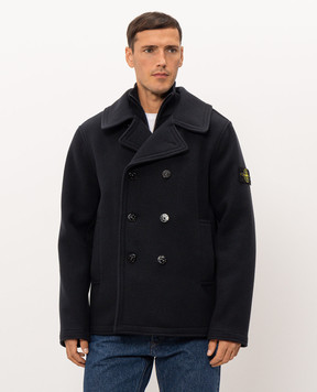 Stone Island Navy double-breasted wool and cashmere coat L2S154100040S0453