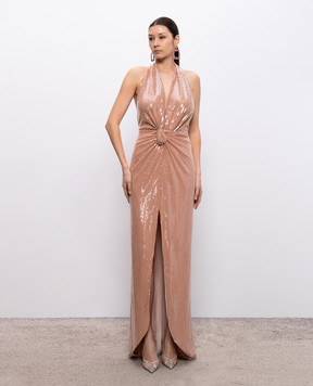 Nissa Beige dress with an open back RS16506