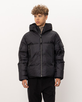 C.P. Company Metropolis Black down jacket with logo print LOW038A110467V
