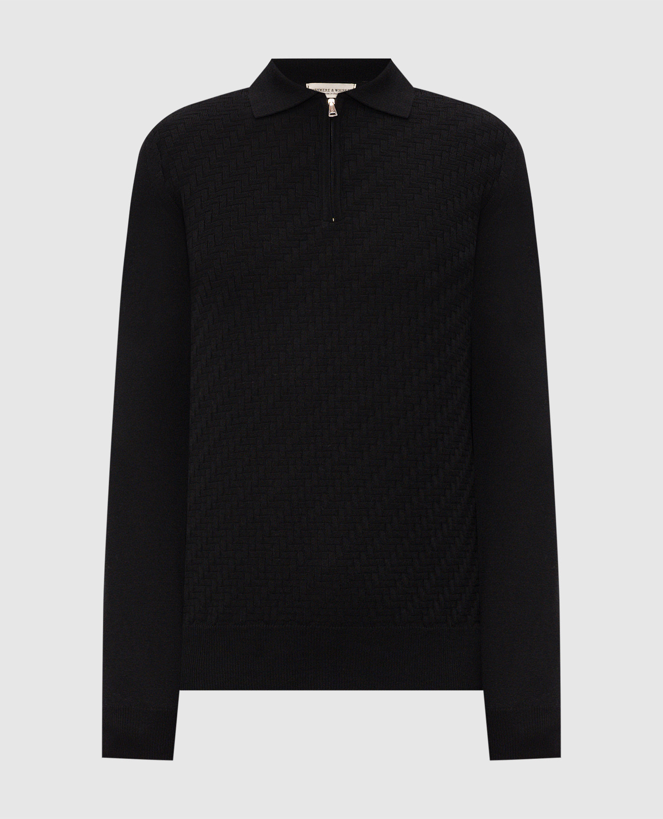 Black merino wool polo shirt with pattern