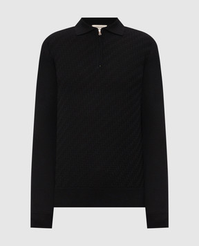 Cashmere&Whiskey Black merino wool polo shirt with pattern 1034