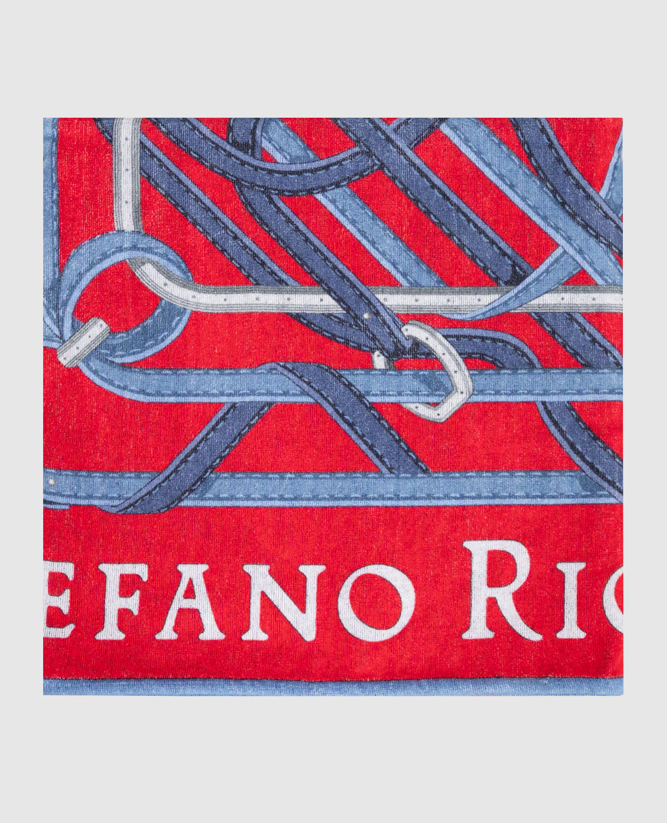 Red terry towel with branded print