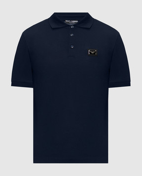 Dolce&Gabbana Blue wool polo shirt with logo patch GXO38TJDVGE
