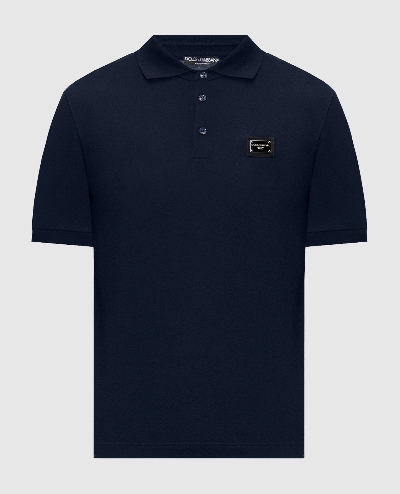 Blue wool polo shirt with logo patch Dolce&Gabbana
