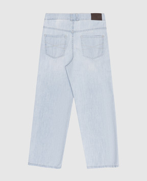 Brunello Cucinelli Children's blue jeans with a monil chain BH192P644B