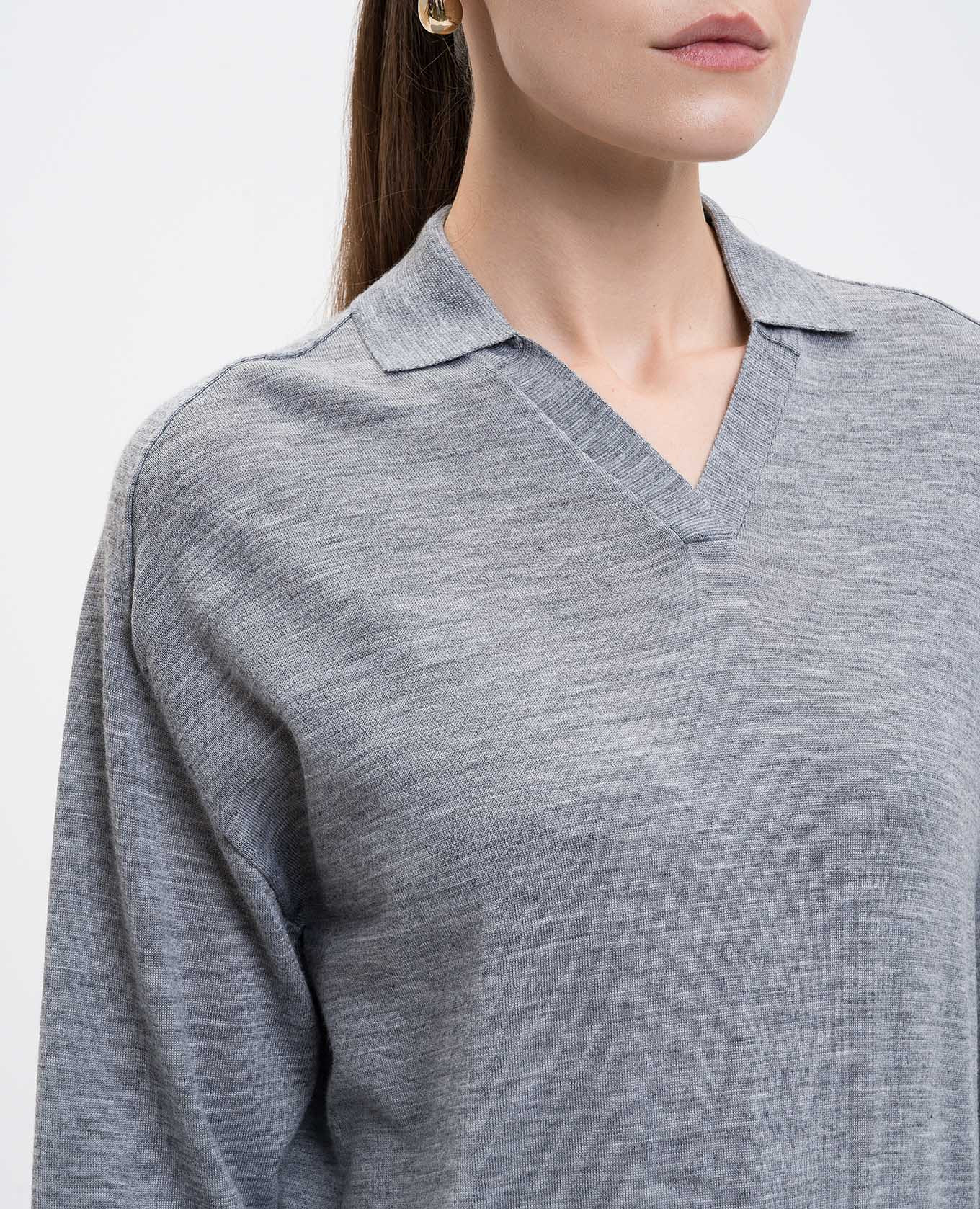 Grey melange wool pullover Peserico 5