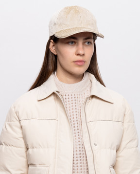 Peserico Beige velvet cap with monil chain A36225C001597