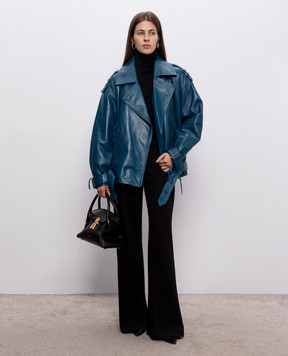 Balmain Blue leather jacket HF1TD225LE35