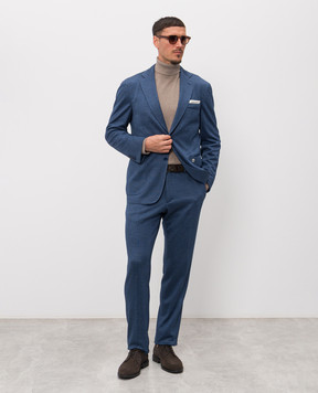 Stefano Ricci Blue checked linen and silk suit M1SFM2T807DN29HA