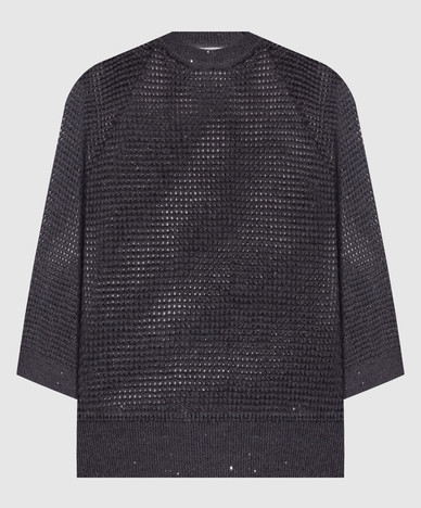 Gray short-sleeved alpaca sweater