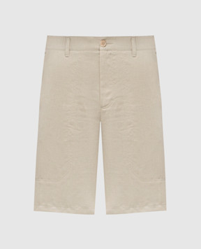Stefano Ricci Beige linen and silk shorts with logo patch M8T6100060TXFIL