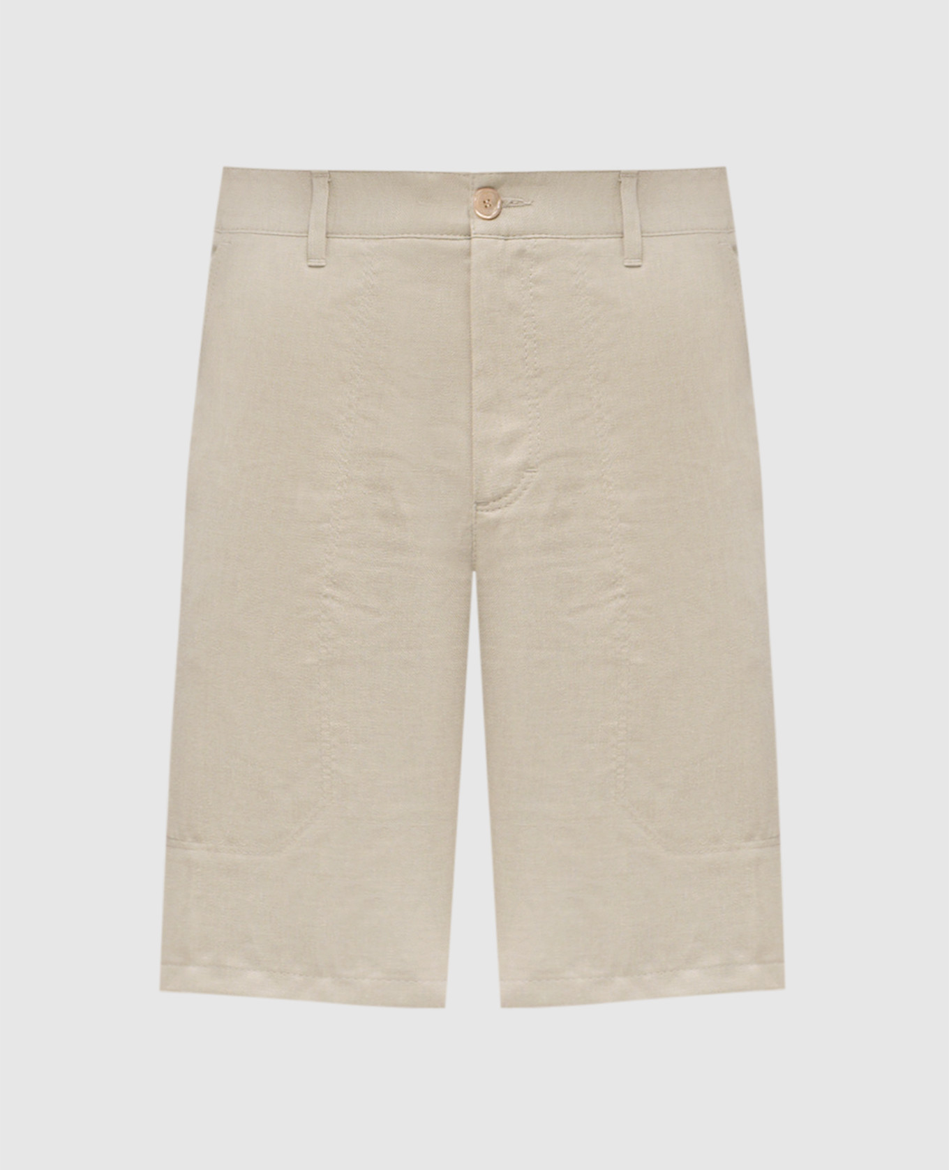 Beige linen and silk shorts with logo patch