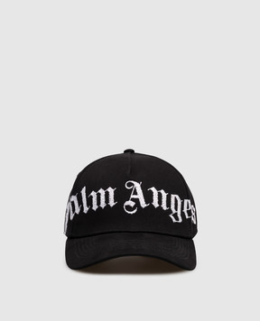 Palm Angels Black cap with contrasting logo embroidery PMLB104S26FAB003