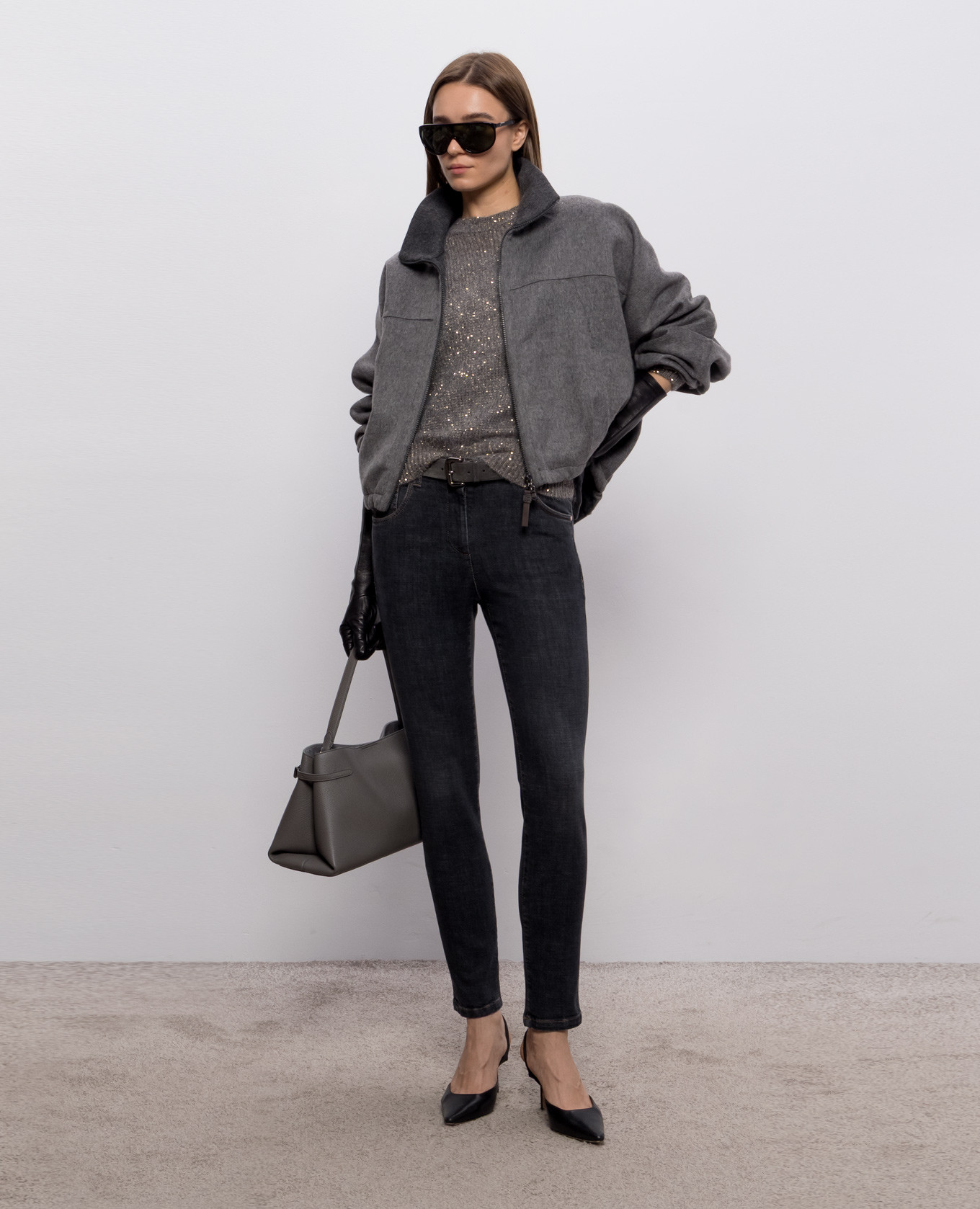 Gray alpaca sweater with sequins Brunello Cucinelli 2