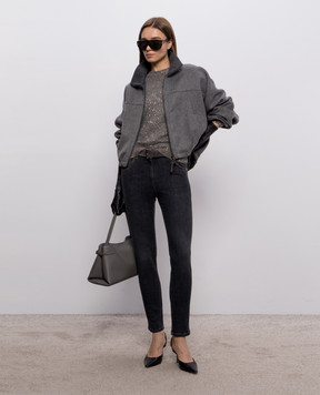 Brunello Cucinelli Gray alpaca sweater with sequins MMS579700P