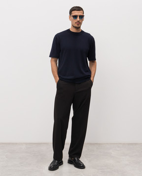 Balmain Blue merino wool T-shirt with logo GH1AL105KJ51