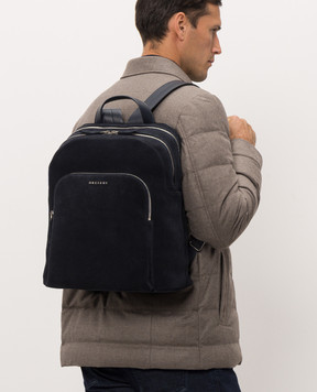 Orciani Blue suede backpack with textured logo P00756PEA