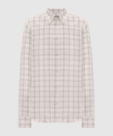 Camicia a quadri grigia con logo ricamato