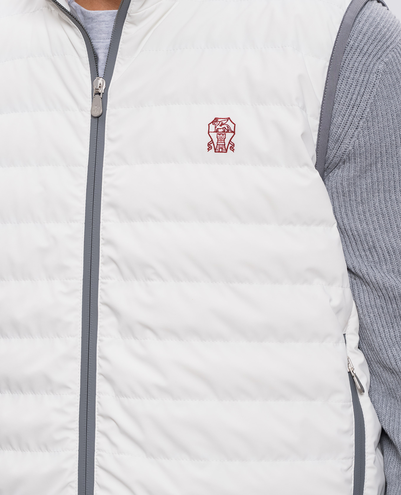 

White down vest with embroidered emblem Brunello Cucinelli