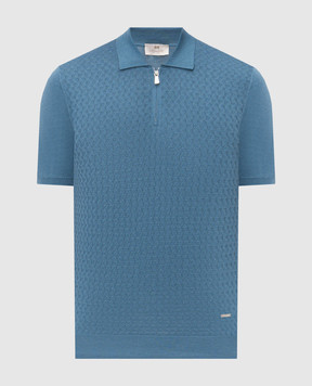 Enrico Mandelli Blue silk polo with geometric pattern 3K034A5645