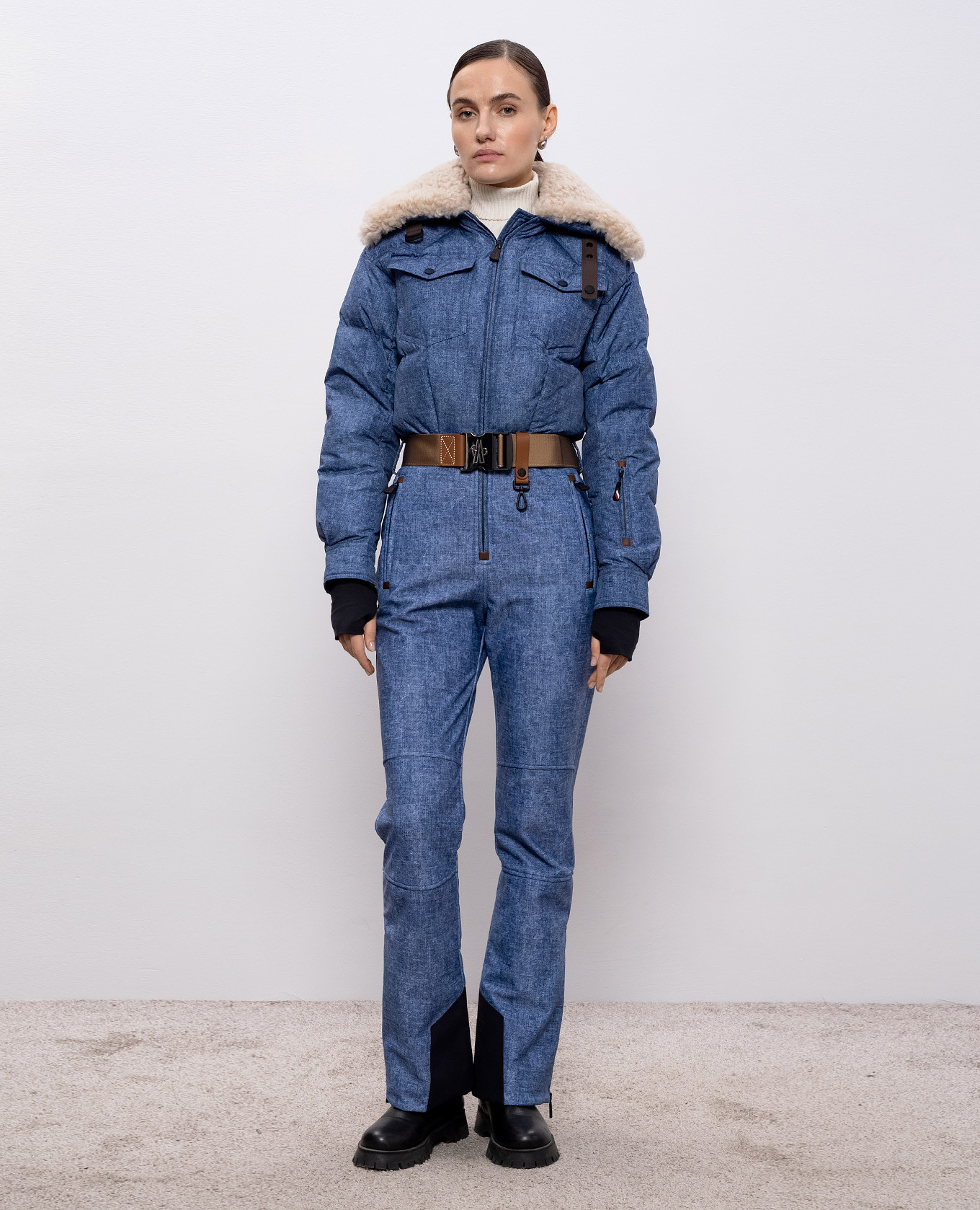 

Blue ski down jumpsuit with fur Moncler Grenoble